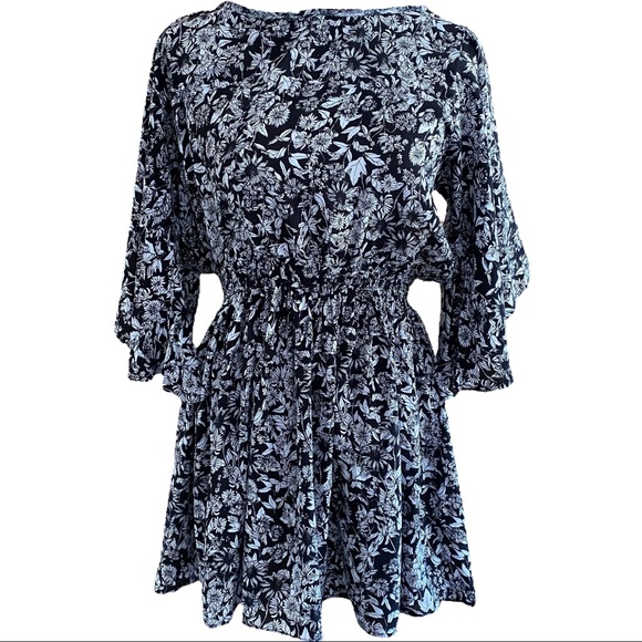 Olivaceous • Black & White Floral Open Back Mini Dress - Picture 1 of 12